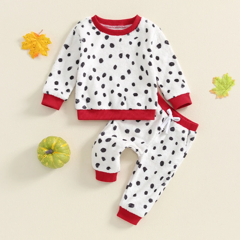 

2024-06-06 Lioraitiin 0-3Y Baby Boys Halloween 2PCS Outfits Long Sleeve O Neck Dot Print Tops Drawstring Pants Fall Winter Sets