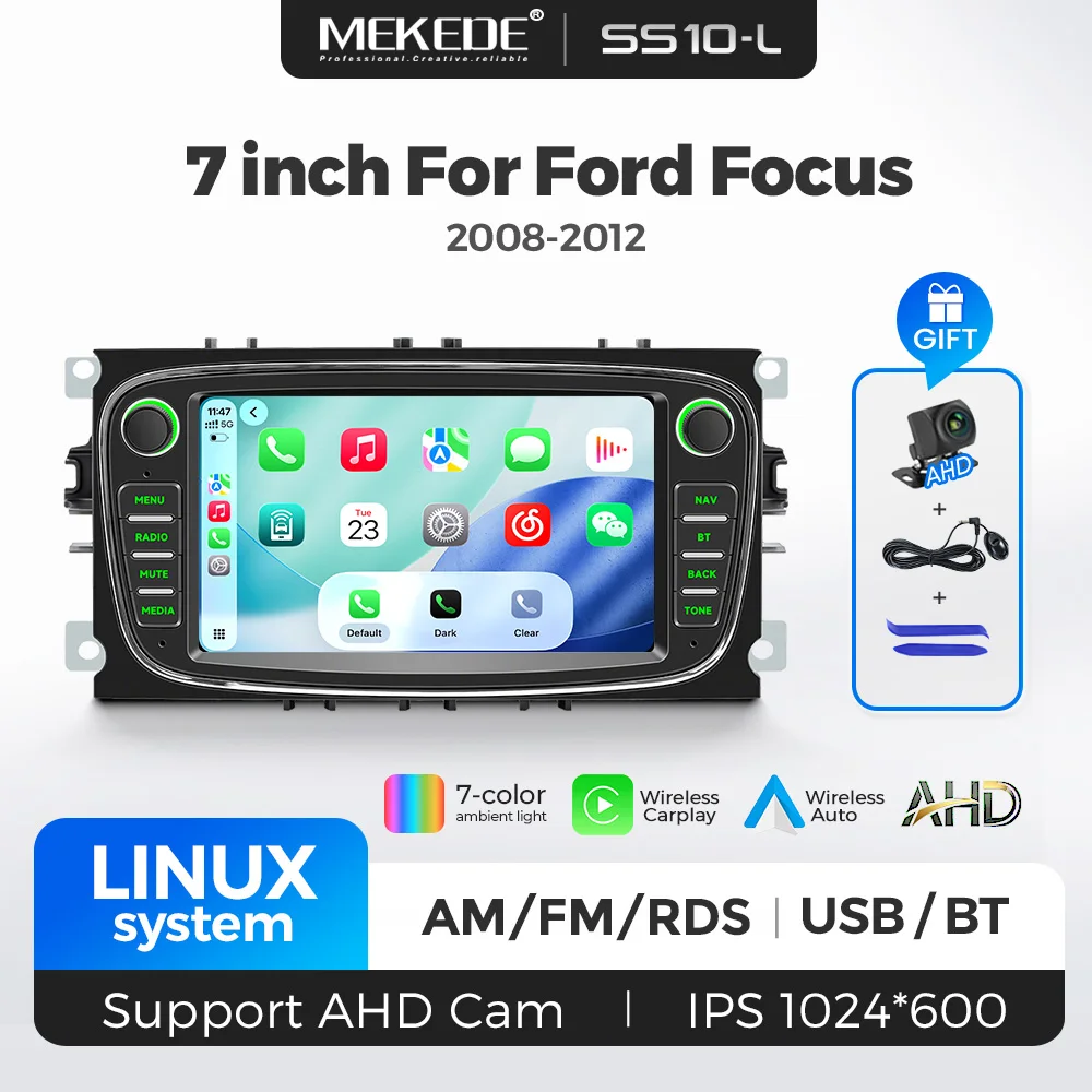 7Inch Linux System Car Radio Multimedia Player for Ford Focus MK2 S-Max Mondeo Galaxy C-Max Kuga 2008-2011 Carplay Android Auto