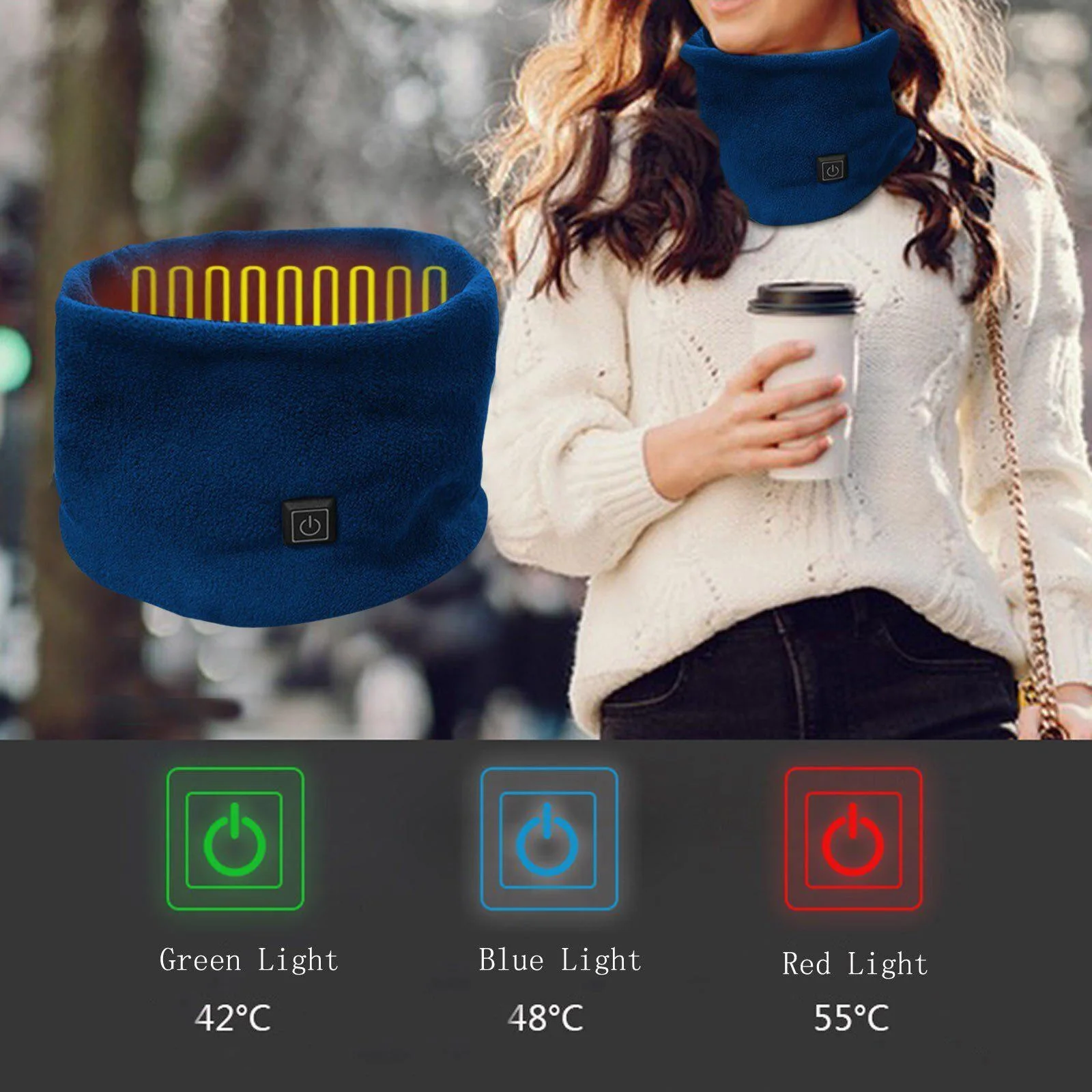 

Winter Electric Heated Scarf Neck Wrap Rechargeable Neck Warmer 3 Speed Heating Warmful Fleece Scarf For Cycling Skiing Camping