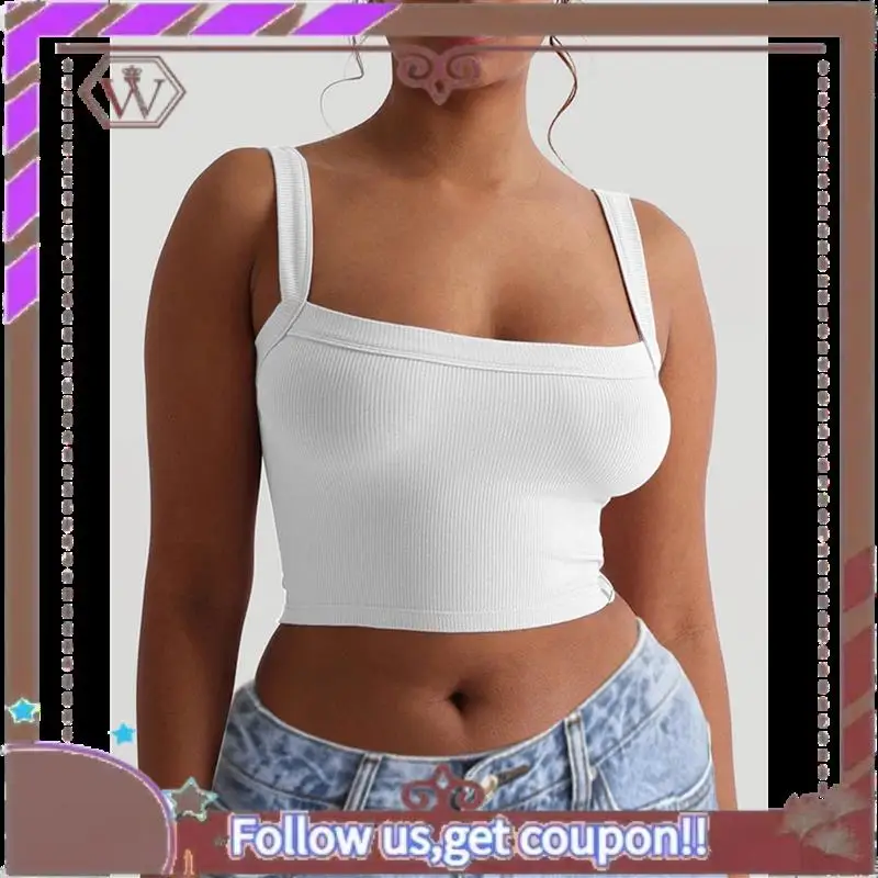 A95D-Womens Cotton Ribbed Square Neck Tank Tops Basic Backless Sleeveless Summer Shirts 2025