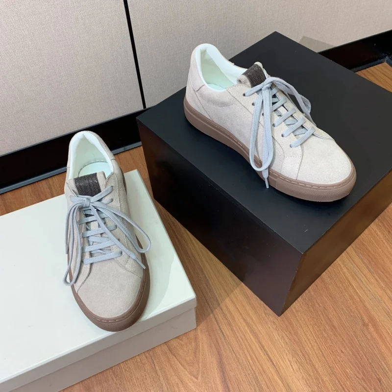 New thick sole with increased lace up, super soft and comfortable suede flat bottom lace up casual board shoes for women