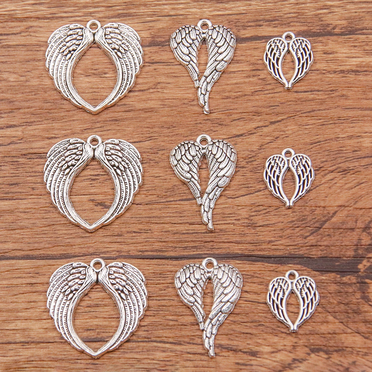 20Pcs 3 Style Mix Size Zinc Alloy Hollow Heart Wing Charm Jewelry DIY Christmas Wedding Pendant Necklace Accessories