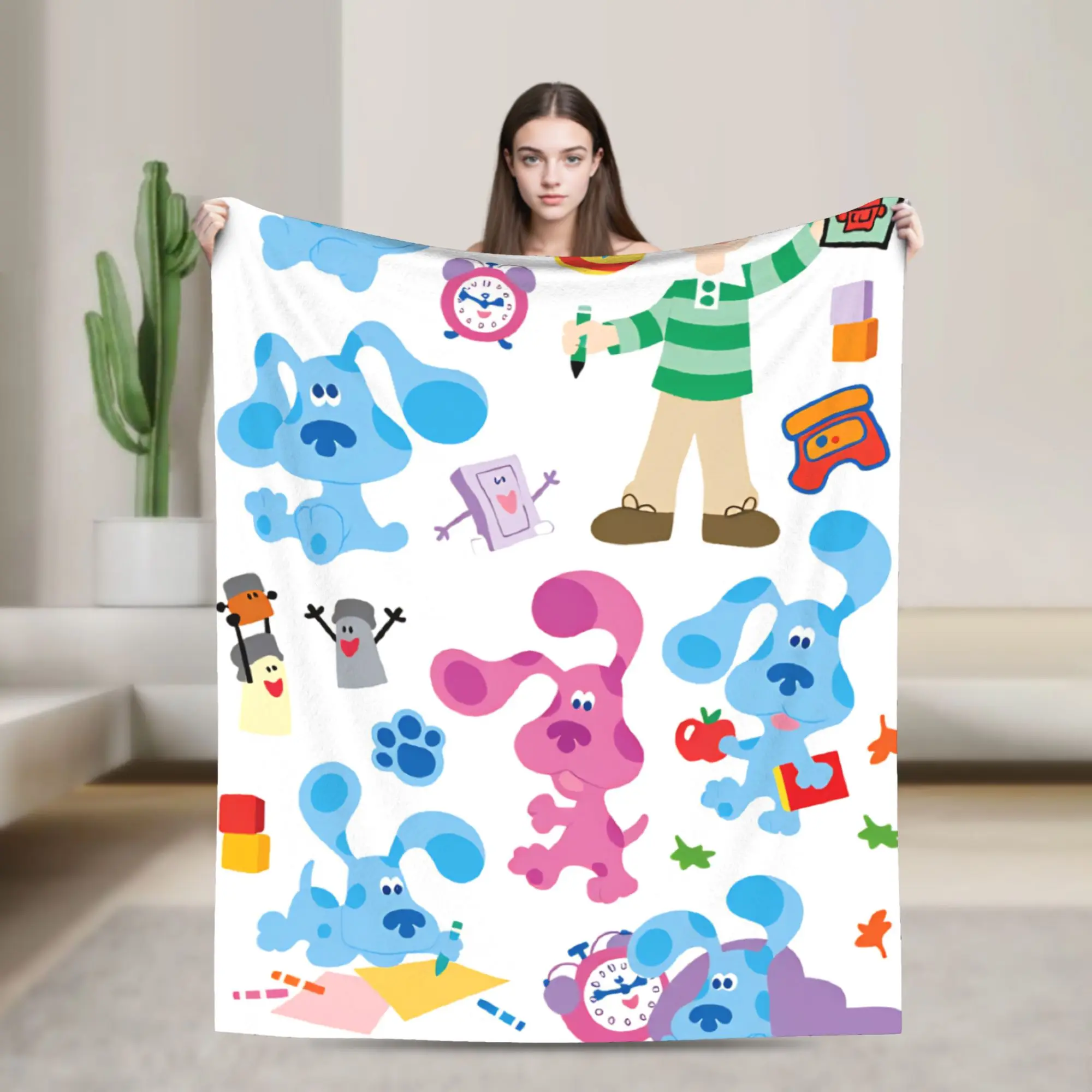 Couverture polaire Blue's Clues de qualité supérieure, chaude, à motifs de dessins animés, pour l'hiver, le camping, le canapé et le lit, couvre-lit moelleux