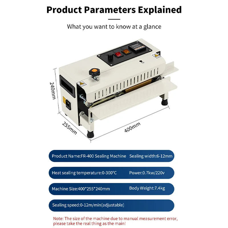 FR-400 Mini Desktop Semi-auto Horizontal Fast Speed Heat Continuous Band Sealer Plastic Bag Sealing Machine With Date Printer