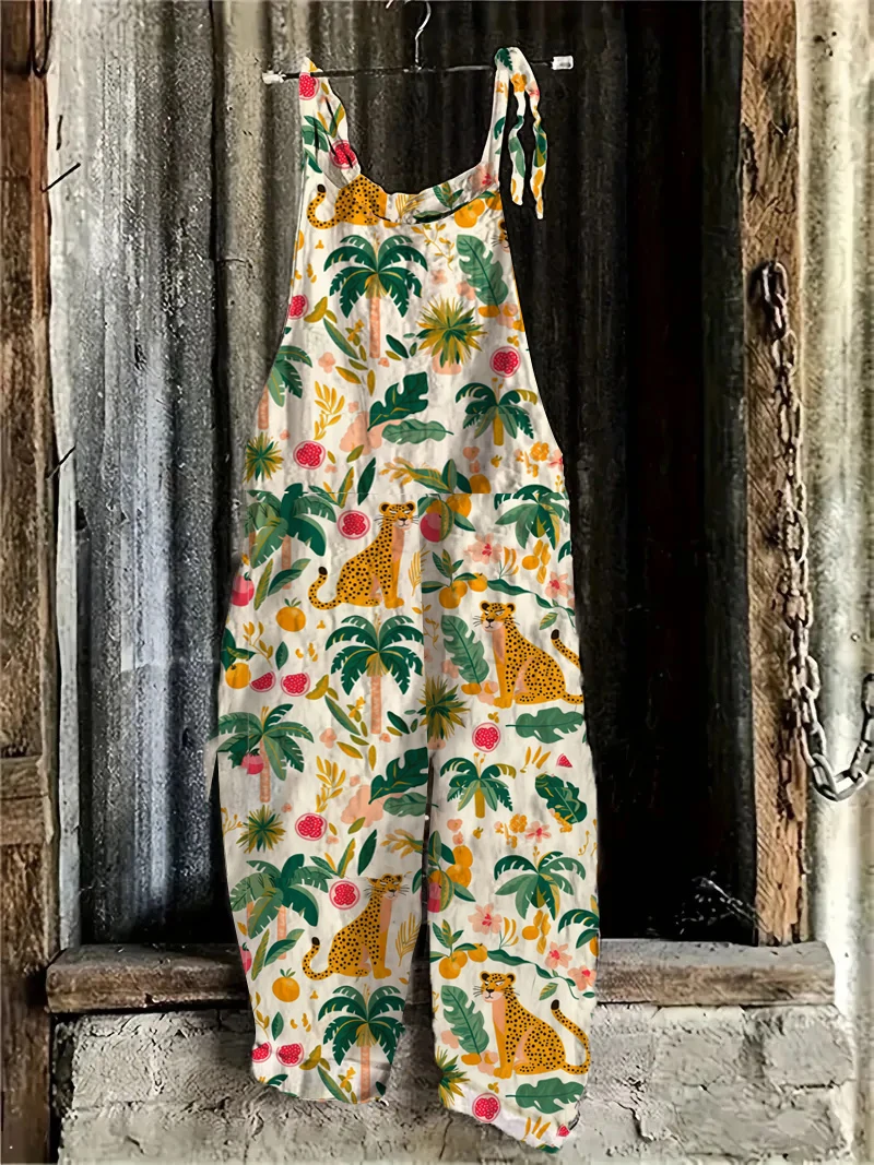 Overol con Estampado de Leopardo Tropical para Mujer, Estilo Holgado para Vacaciones