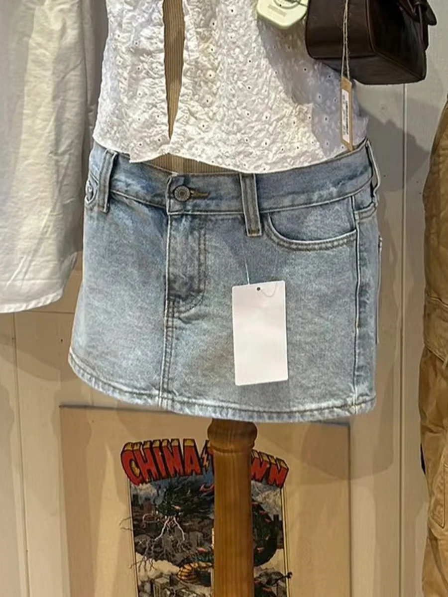 

Винтажные джинсовые мини-юбки для женщин, летние хлопковые прямые короткие юбки с низкой талией Faldas, женская повседневная модная универсальная синяя юбка, новинка