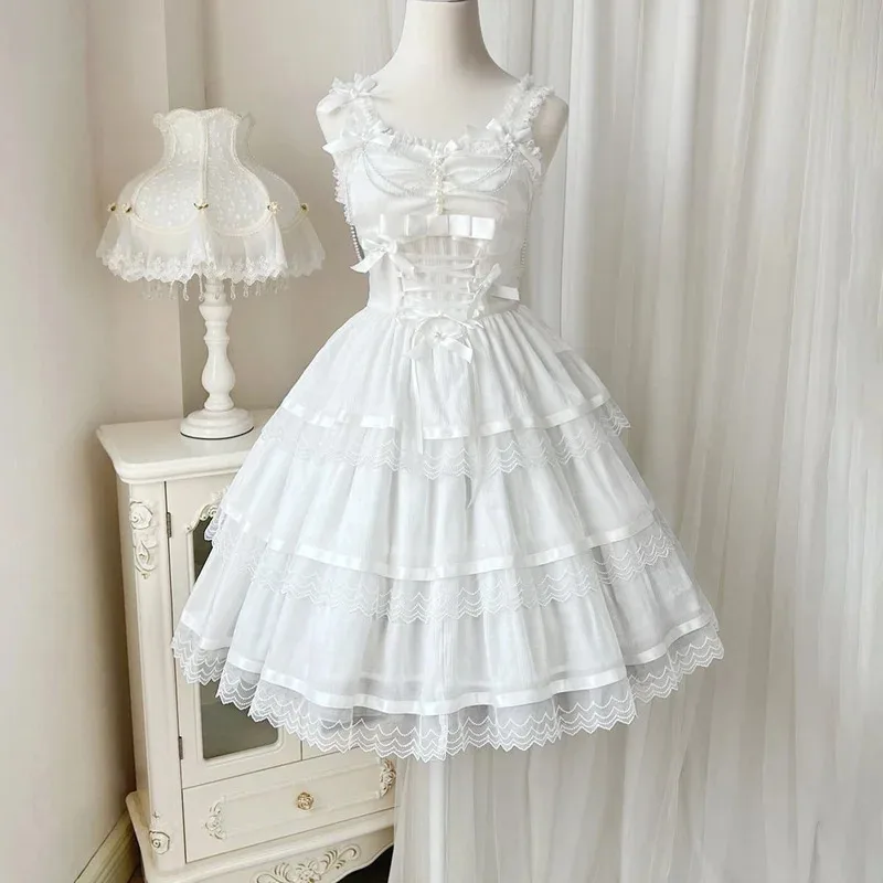 

ss23Романтическое вечернее летнее трислойное платье Jsk, милая юбка, готические аксессуары в стиле Лолиты, готические платья, женские черные, белые