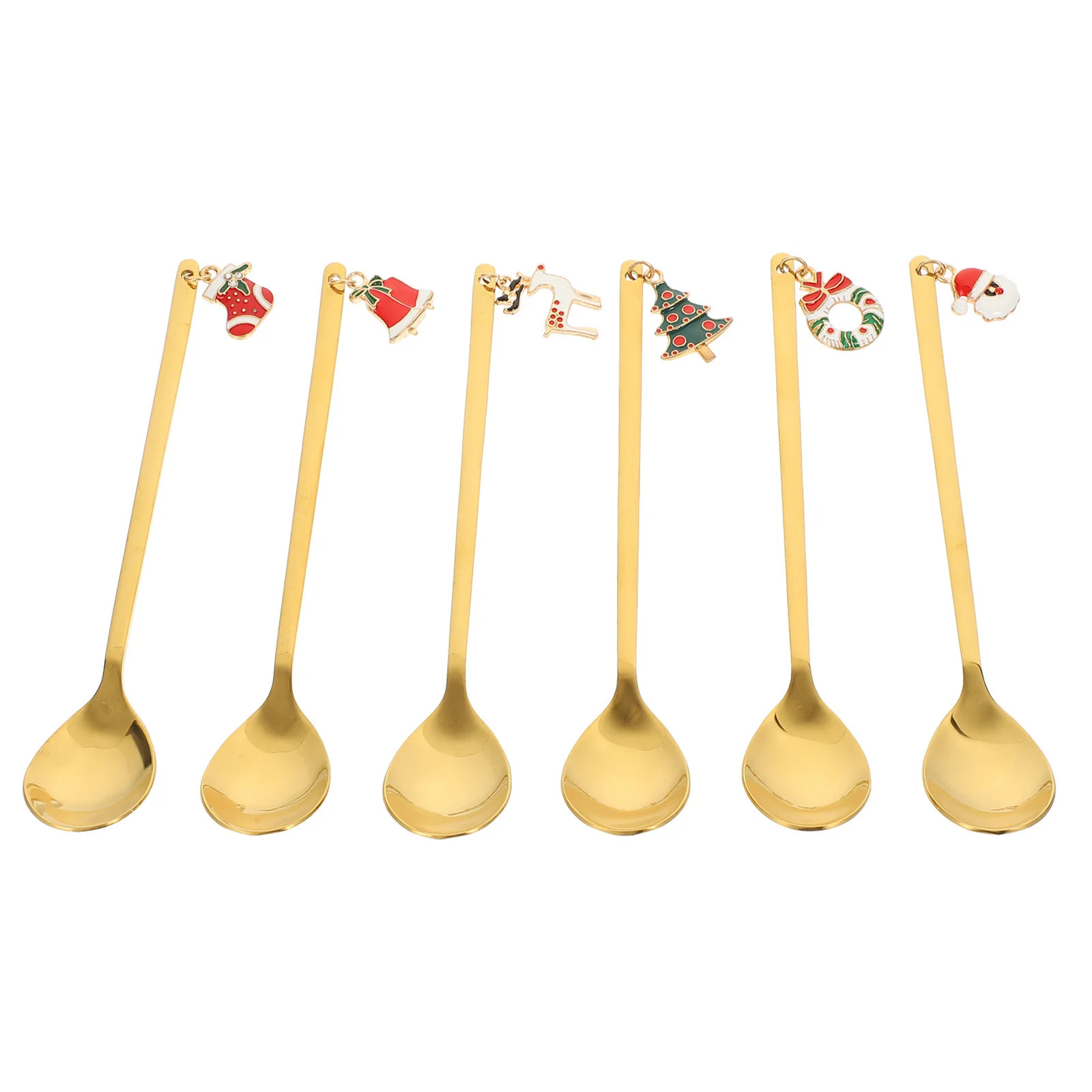 1 مجموعة القهوة اثارة ملعقة الفولاذ المقاوم للصدأ سطح أملس مقبض مريح عيد الميلاد تصميم الغذاء مغرفة للحلوى