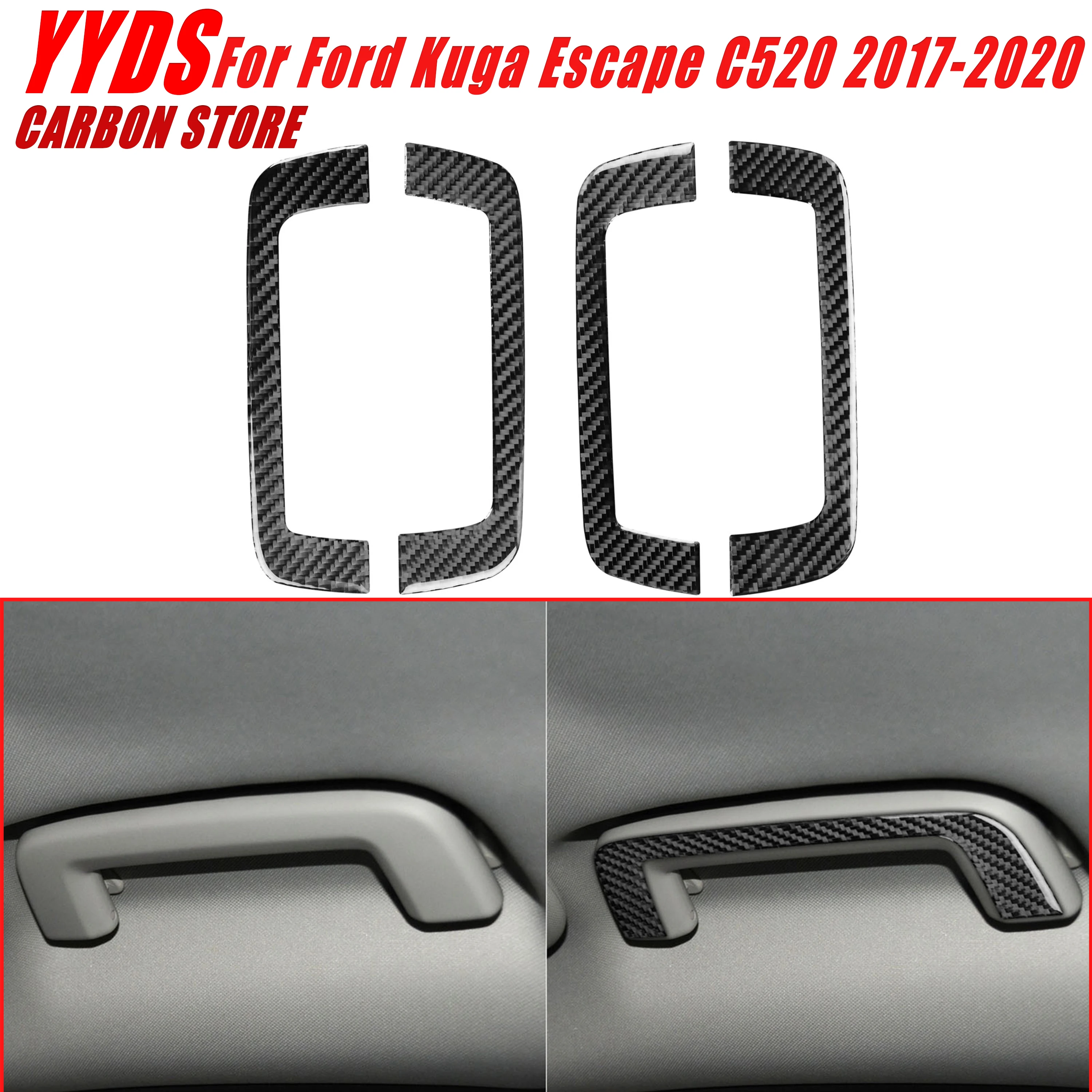 For Ford Kuga Escape C520 2017-2020 Real Soft Carbon Fiber Car Interior Roof Ceiling Interior Grab Handle Grip Cover Trim 4Pcs
