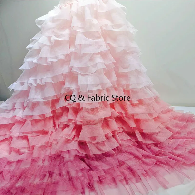 

Gradient Mesh Multi-layer Hook Embroidered Mesh Fabric For Cake Dress Girl Fashion Skirt Designer Fabric Material
