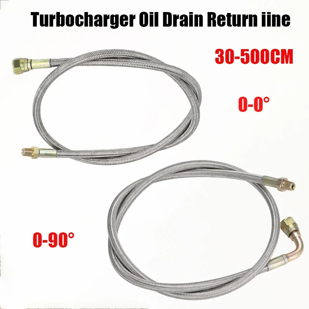 30-500CM Turbo Inlet Feed Line Kit 0-90° Drain Return LineTurbine Oil Feed Line Kit Oil Return Line Kit Braided Fuel Oil Line