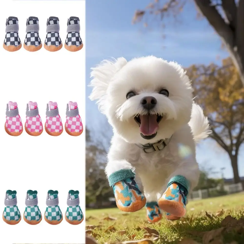 

4pcs/set Anti-skid Breathable Pet Dog Shoes Breathable Soft Puppy Mesh Shoes Wear-resistant Sandwich Mesh Hollow Dog Boots