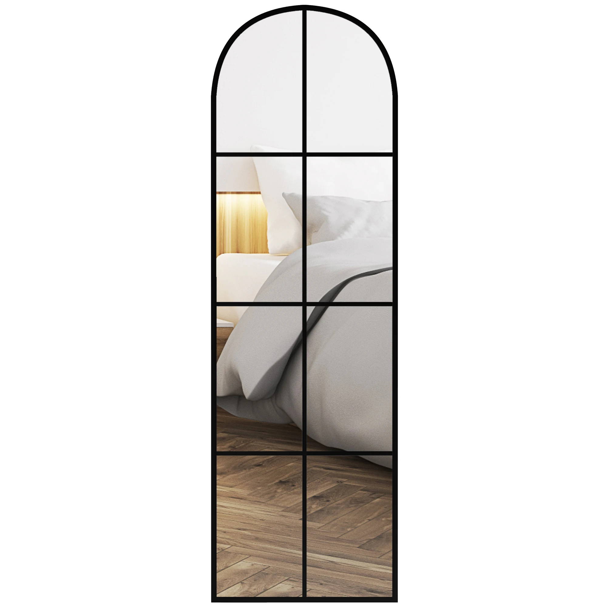 Homcom Specchio da parete a figura intera con design ad arco e struttura in metallo per camera da letto o corridoio 40X160 cm Nero