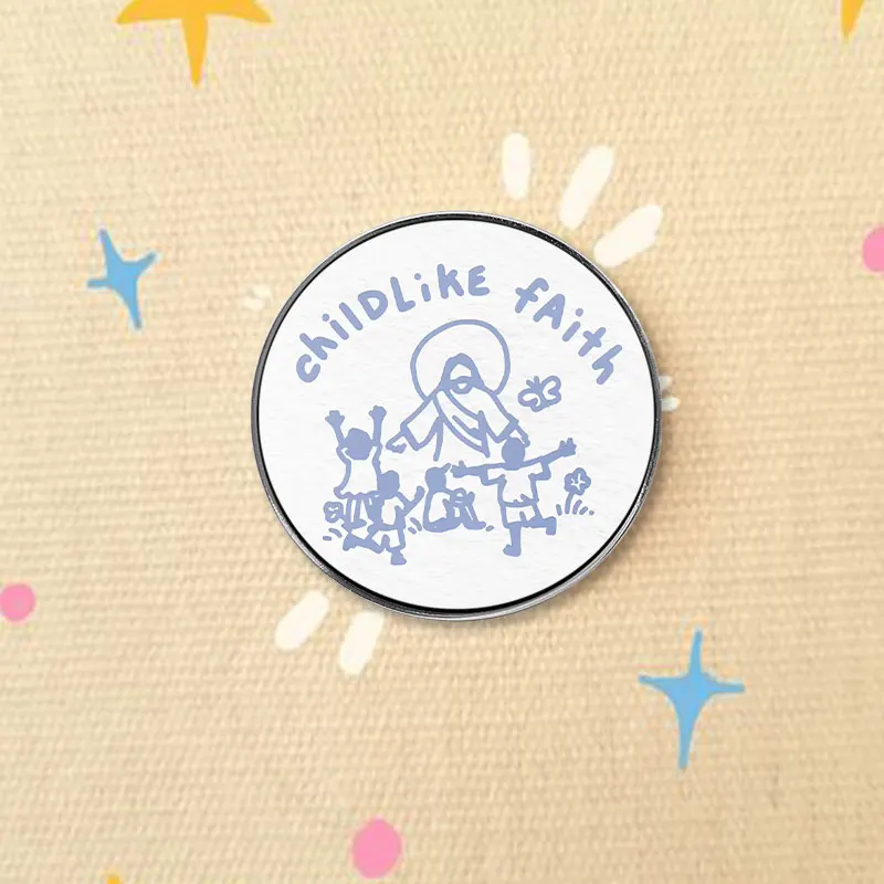 Childlike Faith Jesus UV Printing Pin Spiritual Innocent Design Brooch Lapel Badge Jewelry Gifts for Christian Believers