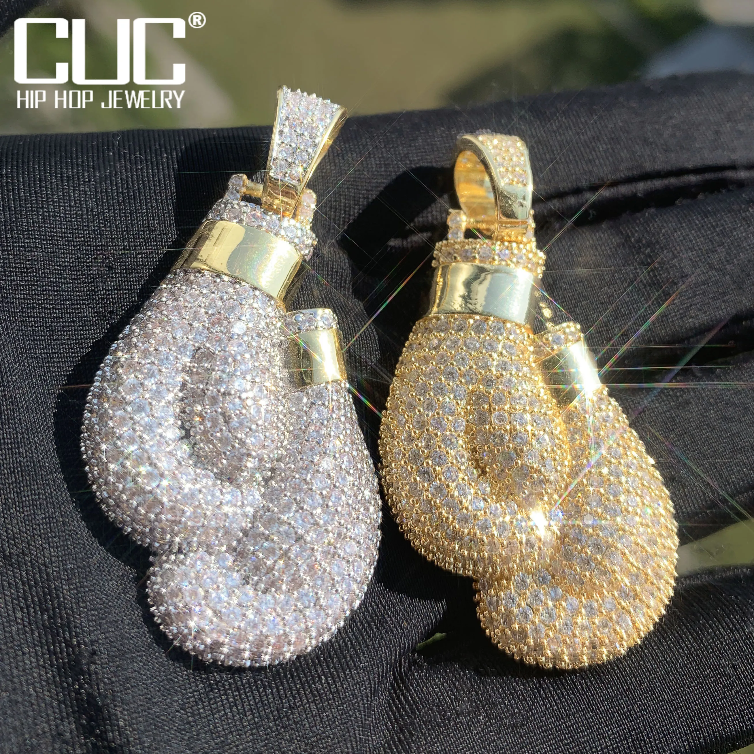 CUC Boxing Gloves Pendant For Men Iced Out Zircon Copper Charm Gold Color HipHop Necklace Chain Fashion Rock Rapper Jewelry Gift