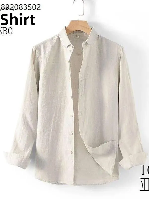 

Casual Linen Shirt Men's Long Sleeve Thin Loose Spring Autumn Top Breathable Citywalk PU Leather Cotton 80% Linen 20%