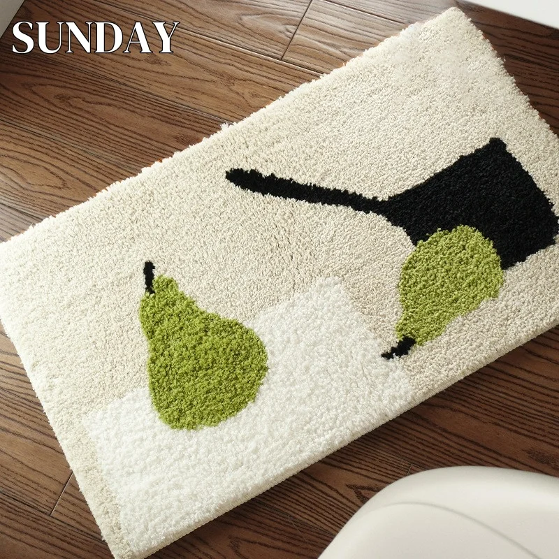 

Cartoon Pear Flocking Carpet Cute Fruit Non Slip Bath Door Mat Soft Fluffy Modern Simplicity Tufting Rugs for Bedroom Floor Mats