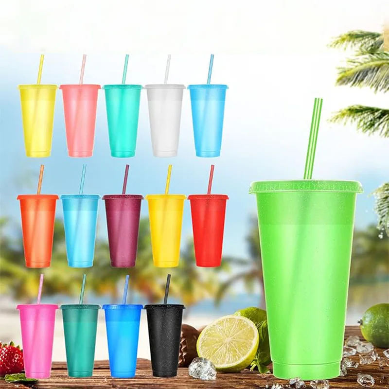 

Горячая распродажа 24OZ блестящая соломинка чашка большой емкости для горячих и холодных напитков PP пластиковая чашка для сока и напитков