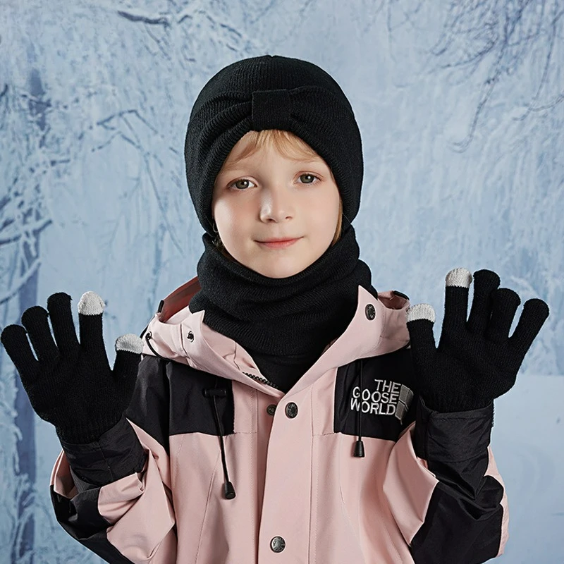 قبعات الأطفال، القفازات، أوشحة الرقبة، أغطية حماية الأذن في الهواء الطلق للشتاء للأولاد والبنات #3