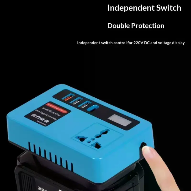 18V-21V To 220V Battery Inverter: Smart Transformer Dual Plug 4 USB LED Multifunctional Household
