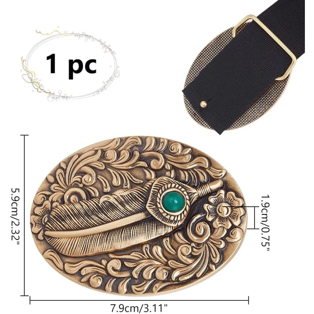 Vintage Brass Belt Buckle Western Replacement Belt Buckle Oval Belt Fastener Metal Belt End Stopper with Single Loop Waist Belt