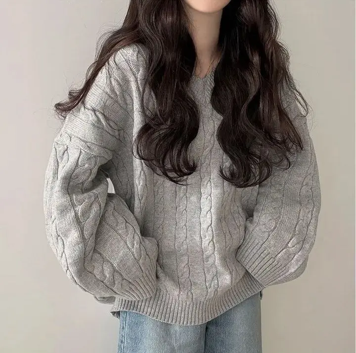 

Women's Knitted Sweater V-Ne Pullover High End Casual Loose Fit Thiened No Pilling Autumn Winter Spring Faion Top