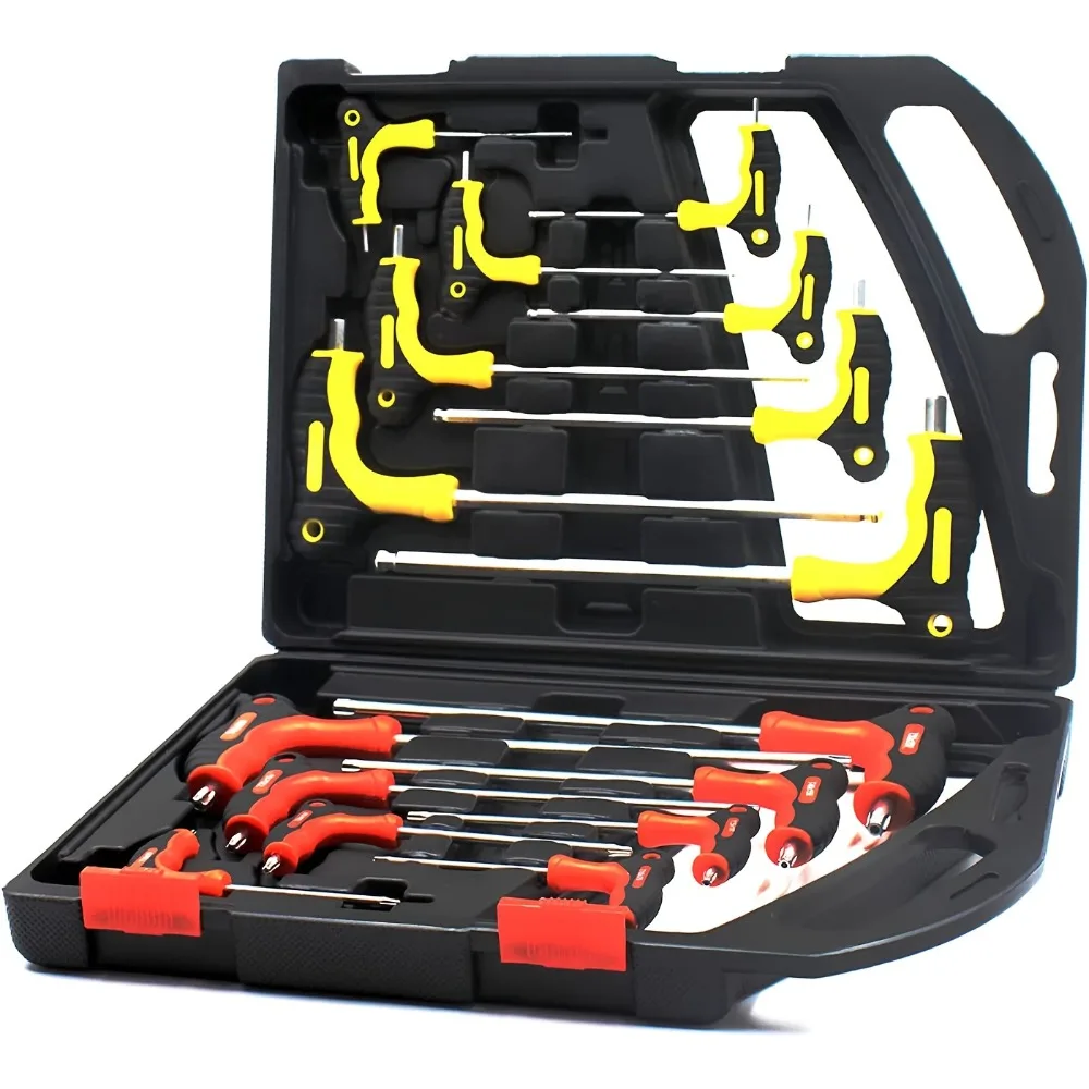 Juego de llaves hexagonales y Torx de 16 Uds., llave Allen con mango en T con estuche, juego de llaves Allen con mango en T para estante de almacenamiento de ejes largos, Auto Bike Moto