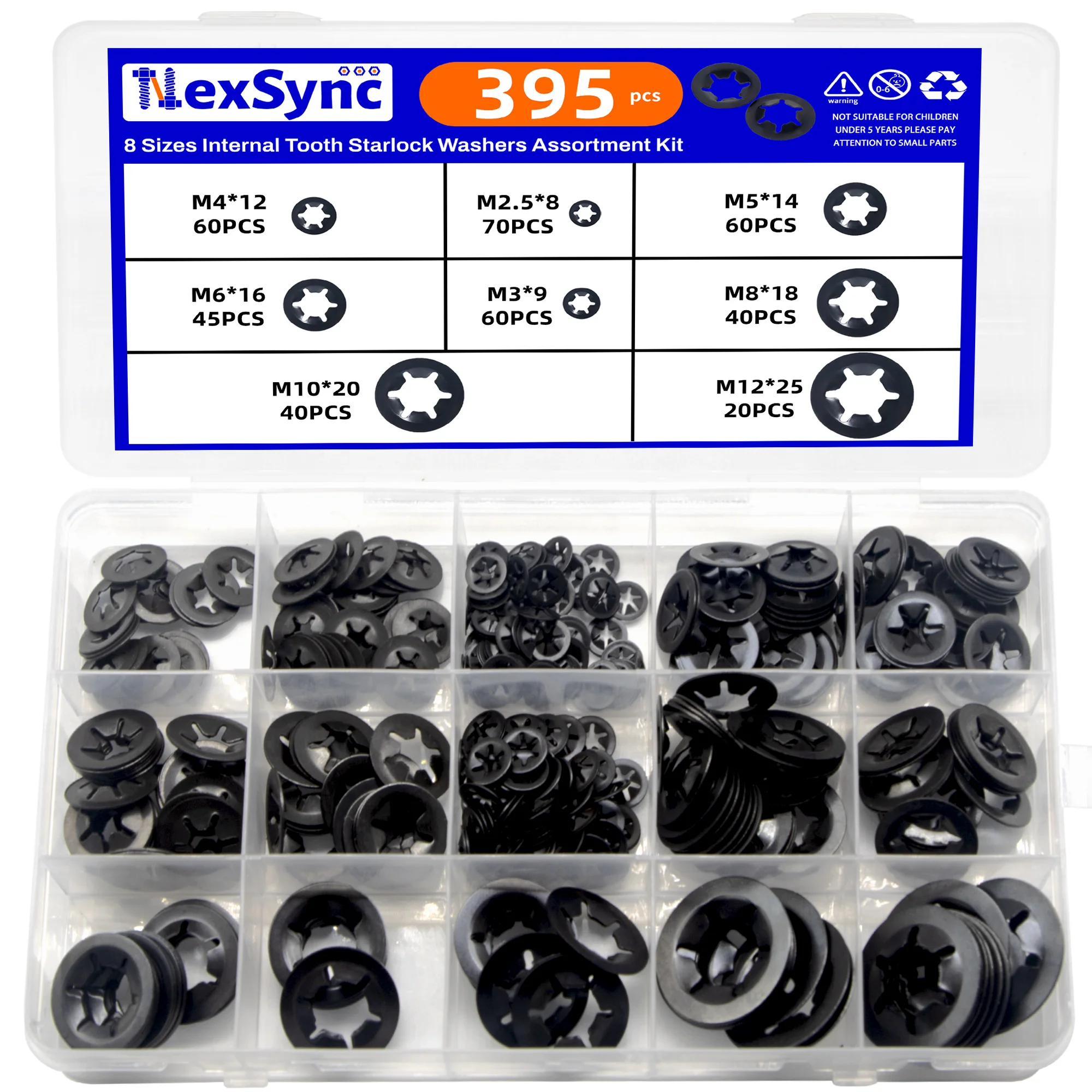 NexSync 8# 395Pcs 65Mn Steel Internal Tooth Starlock Washers | High Hardness Auto Machinery Fastening Accessories