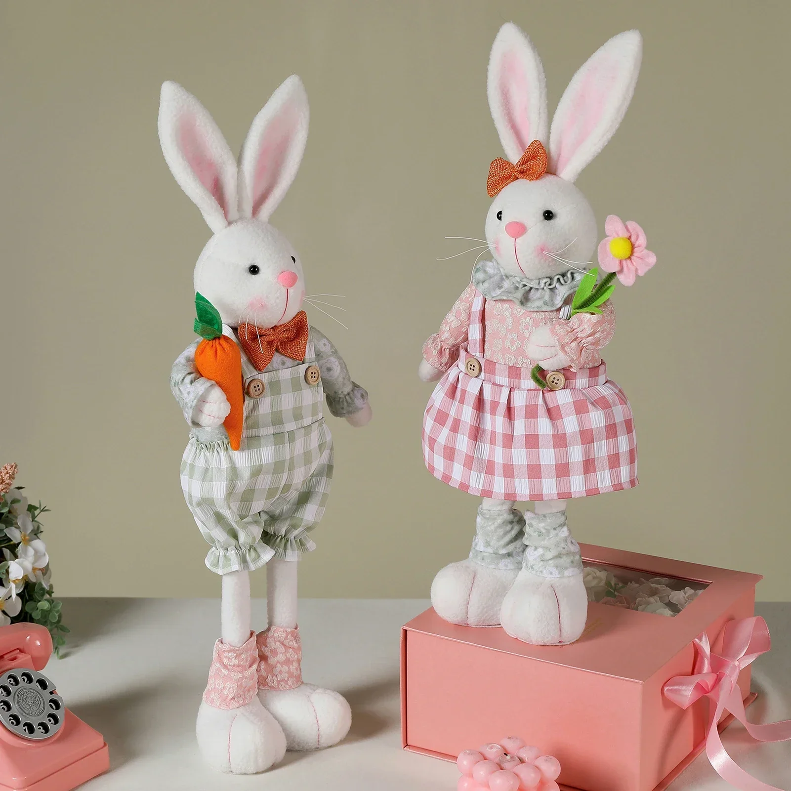 Easter, Long Leg Standing Stretching, Rabbit Dwarf, Doll Holding Easter Egg Theme Party Supplies, Home Decoration Ornaments