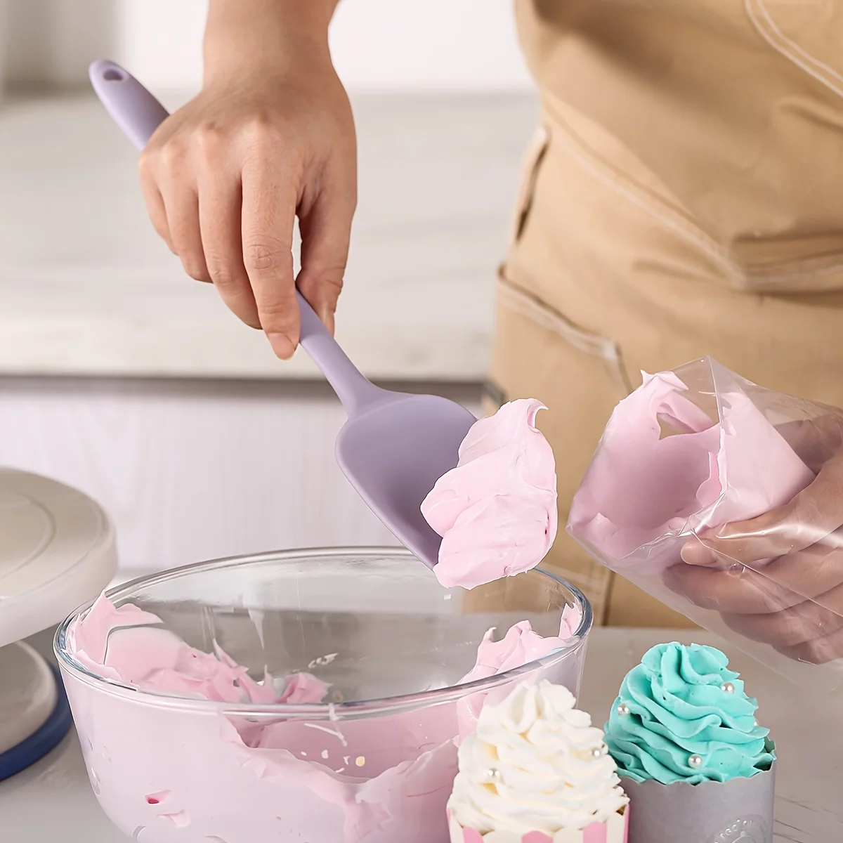 1/4pcs Mixing Spoon Baking Heat Resistant Silicone Set: High Heat Resistant Seamless Grade Flexible Silicone Kitchen Cooking