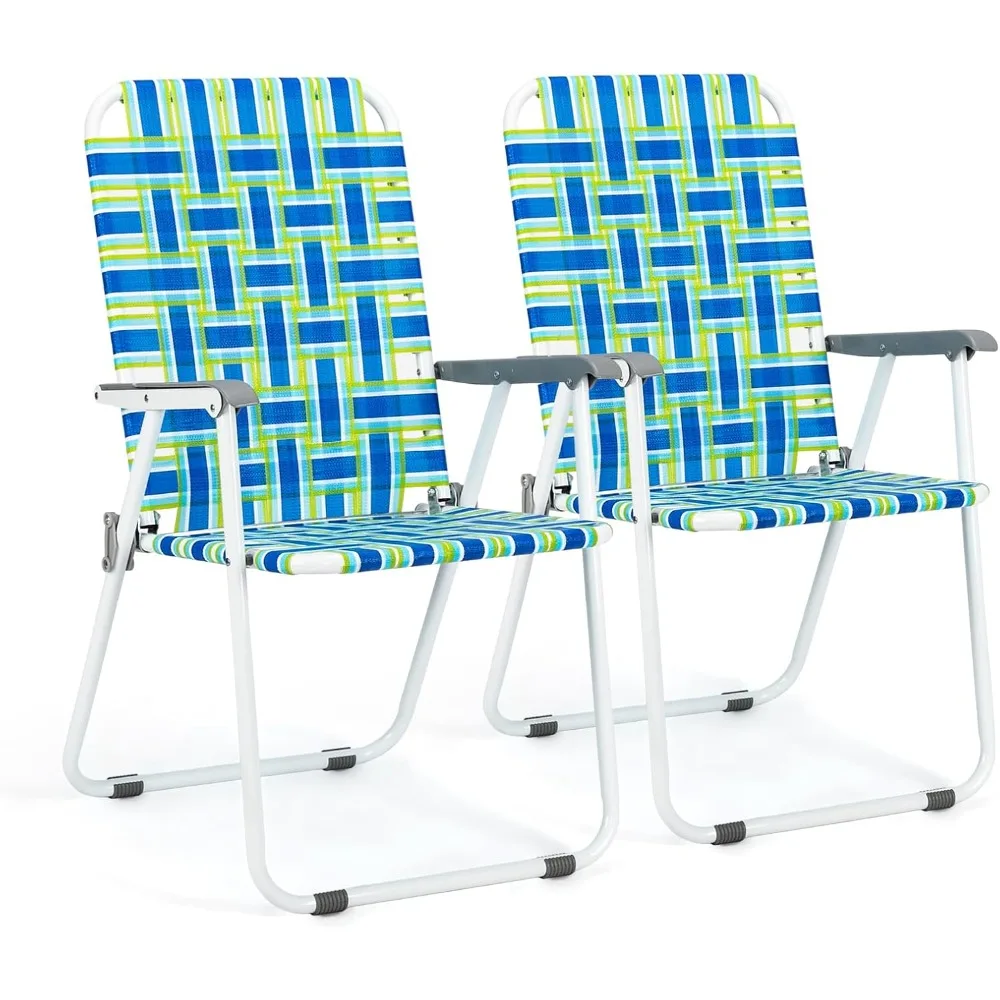 

Patio Lawn Webbed Folding Chairs Set of 2, Outdoor Beach Portable Lawn Chair Camping Chair Beach Chair for Yard, Garden Dining