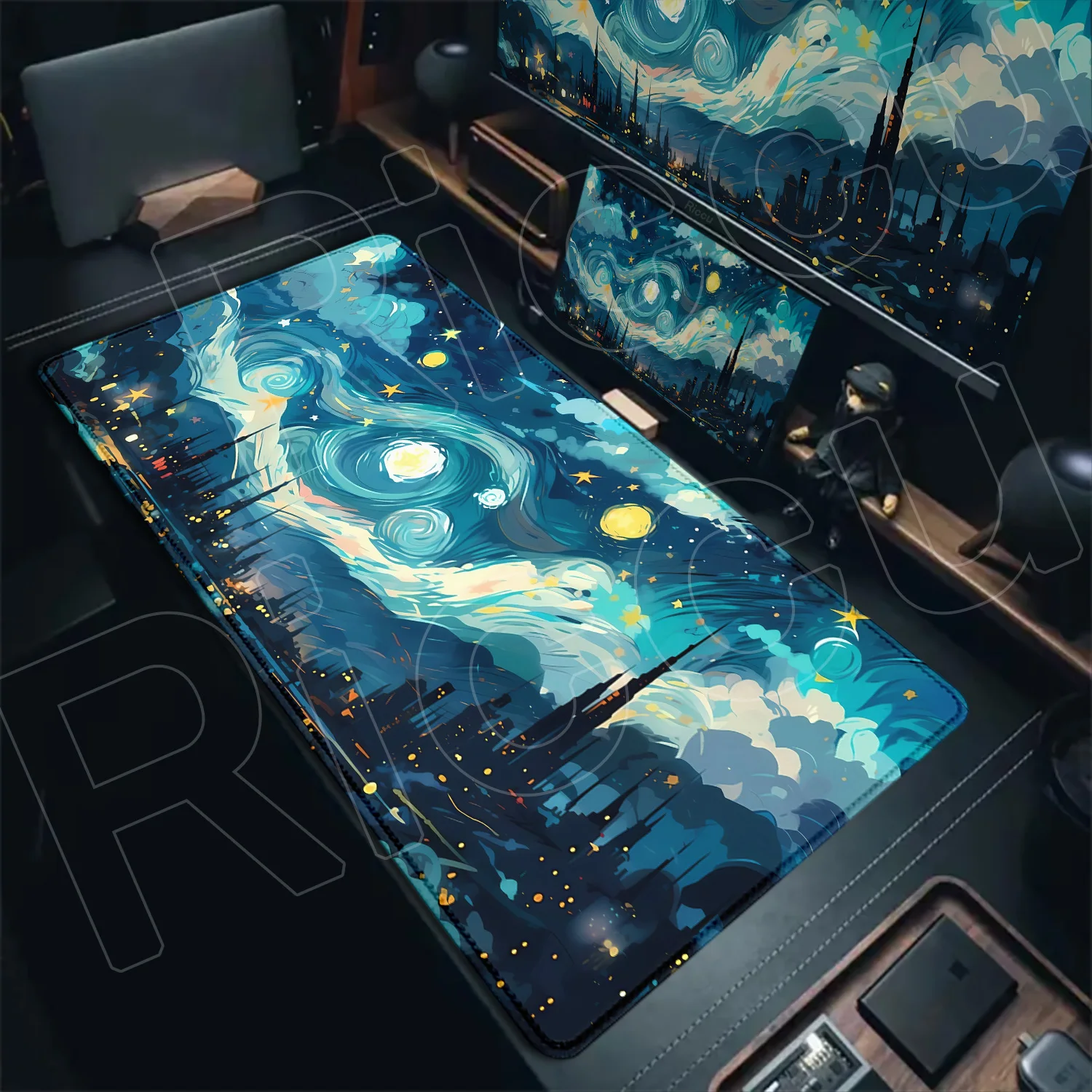 HD print Large Starry Night Vincent van Gogh Mouse Pad Gaming Mouse mat Non-Slip Rubber Base Artistic Desk Mat for Gamers office