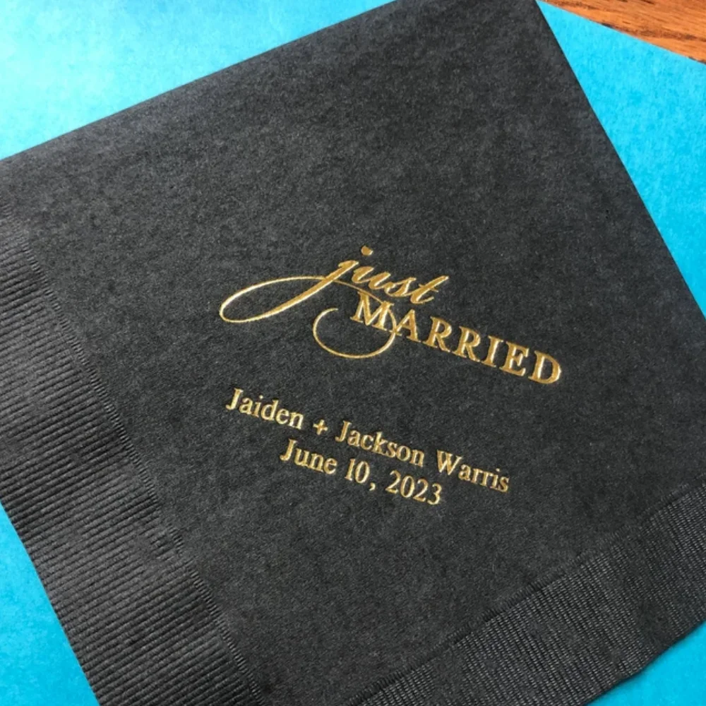 Personalized Wedding Cocktail Napkins, Just Married Design, Bride Shower Rehearsal, Anniversary Party Luncheon Napkins, 50Pcs