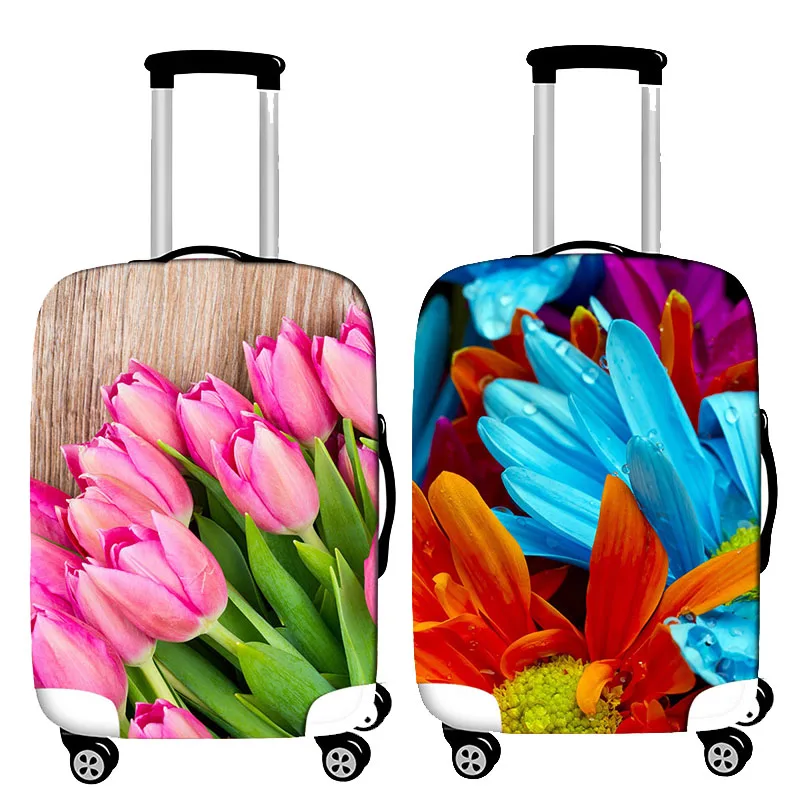 3D Flores Brilhantes Bagagem Capa Protetora, Thick Stretch Cloth, Mala, Acessórios de Viagem, 18-32"