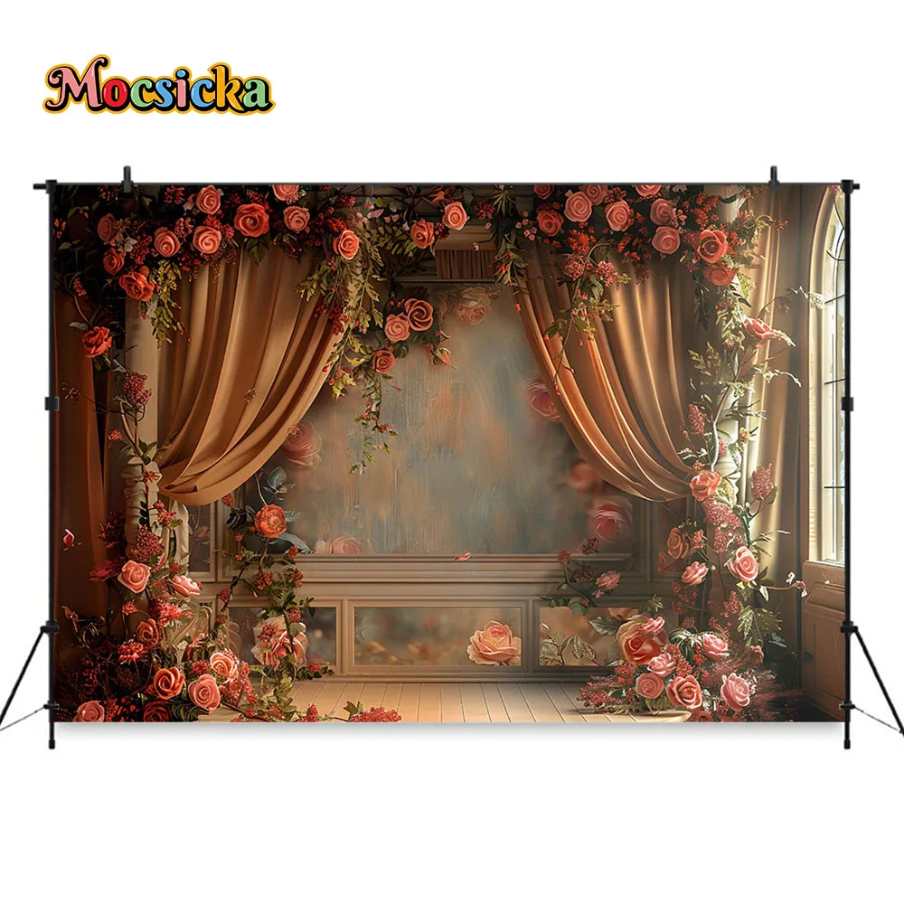 Abstract Floral Art Background for Girl Birthday Retro Garden Pink Flower Backdrop Wedding Decor Maternity Portrait Photo Studio