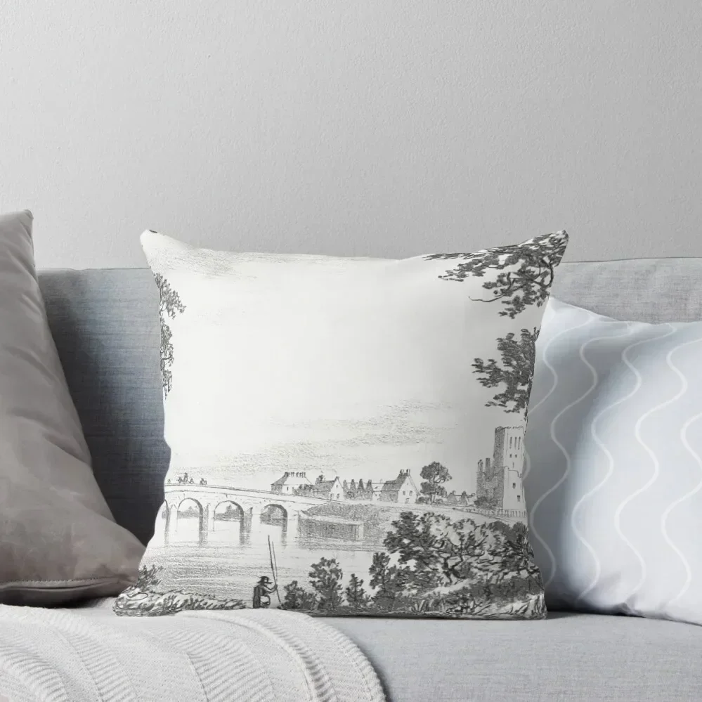 

Old Kelso Bridge and Abbey Vintage Illustration Throw Pillow Christmas Pillow Cases Christmas s Covers Anime pillow