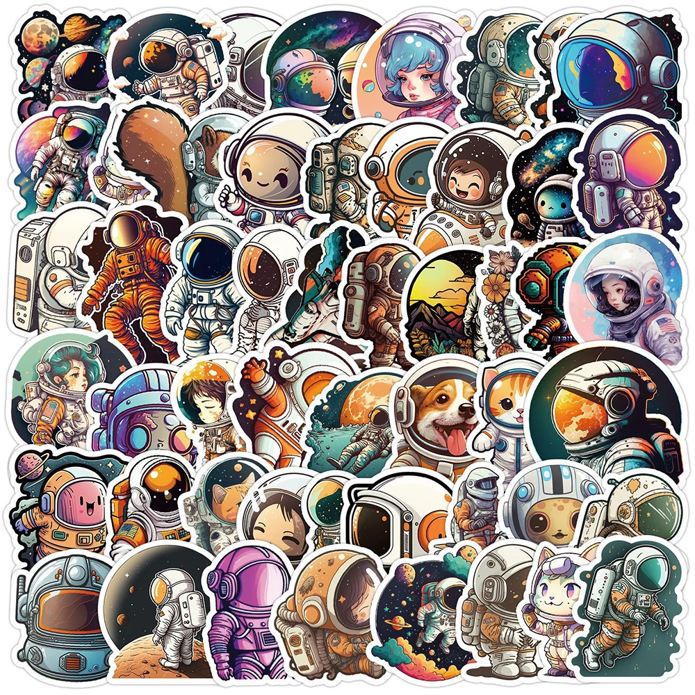 

10/30/50pcs Cute Outer Space Astronauts Cartoon Stickers Decal Kid Toy DIY Stationery Phone Diary Kawaii Waterproof Sticker Gift