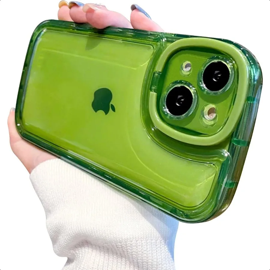 

Ownest Compatible for iPhone 15 Case with Clear Kickstand Creative Protective Design Case with Camera Holder for TPU Slim Shock