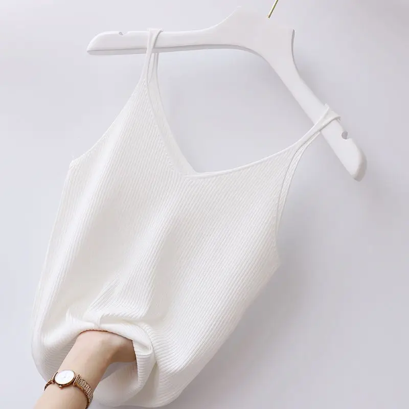 Women All-match Knit Camis Korean Fashion Summer New Vest Female Clothing V-Neck Slim Sexy Bottoming Sleeveless Sling Tank Top