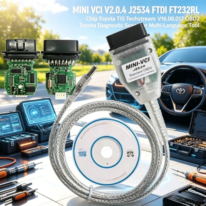 MINI VCI V2.0.4 J2534 FTDI FT232RL Chip Toyota TIS Techstream V16.00.017 USB-Schnittstelle Diagnose-Scanner-Tool