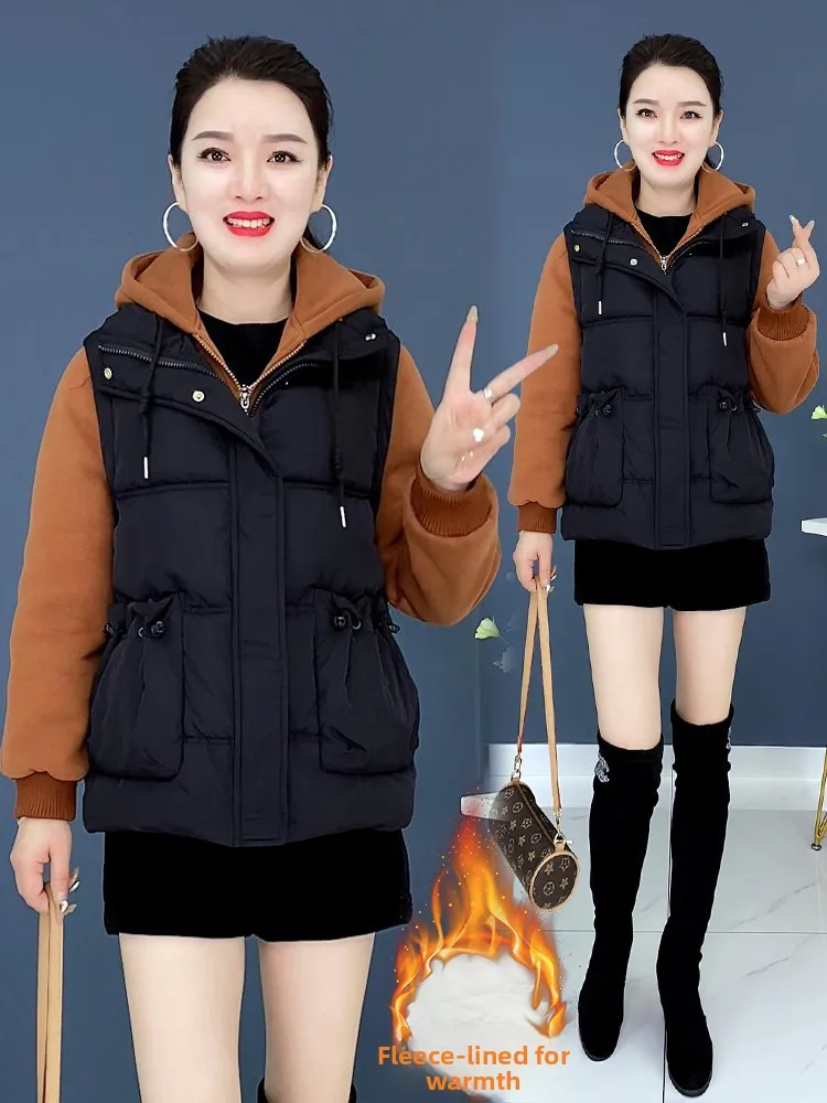 Moda casual inverno nova Faion algodão com capuz Jaet Sli mãe de meia-idade roupa feminina Ele Coreano Sle Thiened Lon...