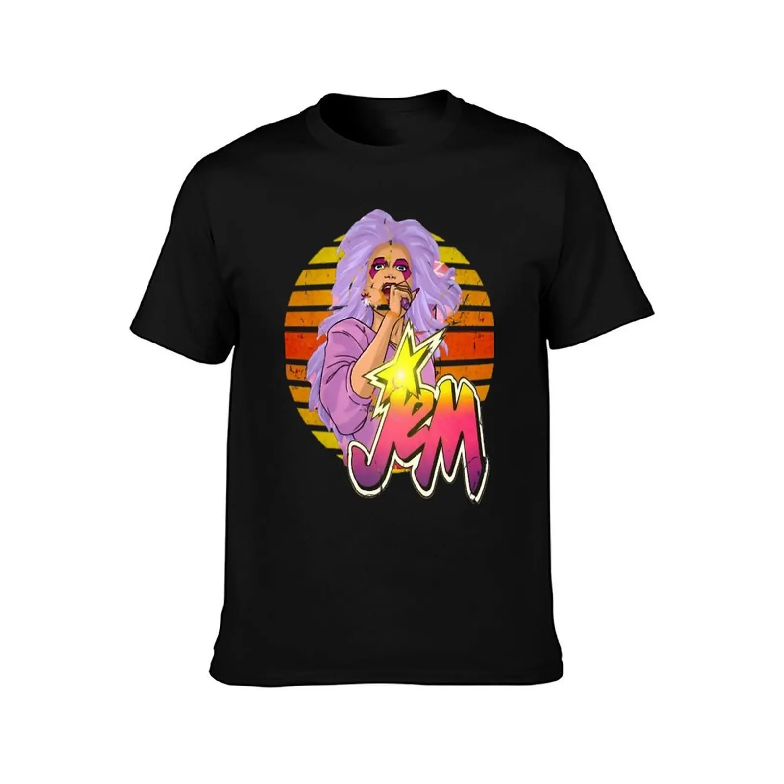 Retro Showtime Synergy Jem T-Shirt, Summer Casual Cotton Tee, Oversized Streetwear Tops, Vintage Graphic Print, Unisex Men Women