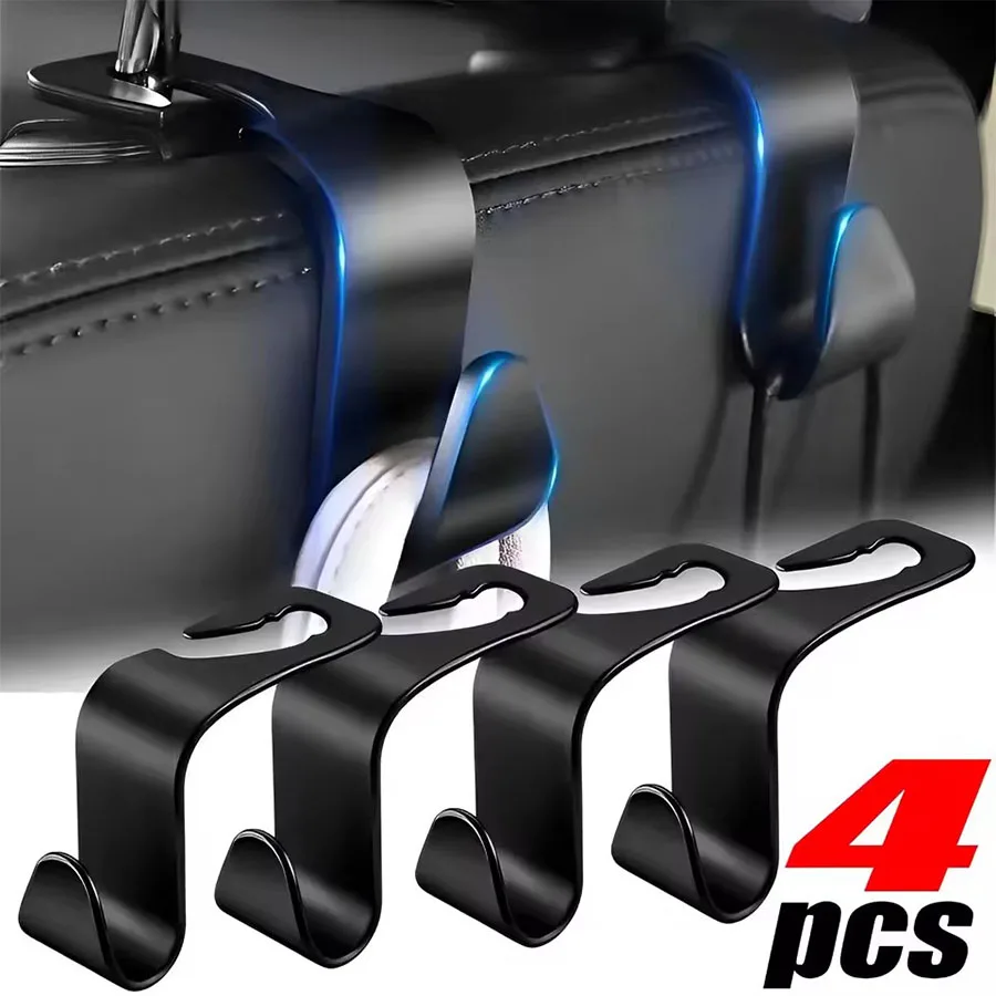 URAQT Car Seat Hooks, 4-Pack Rear Seat Hooks, Headrest Hooks, Black Multi-Functional Automotive Accessories, Suitable for Bags,