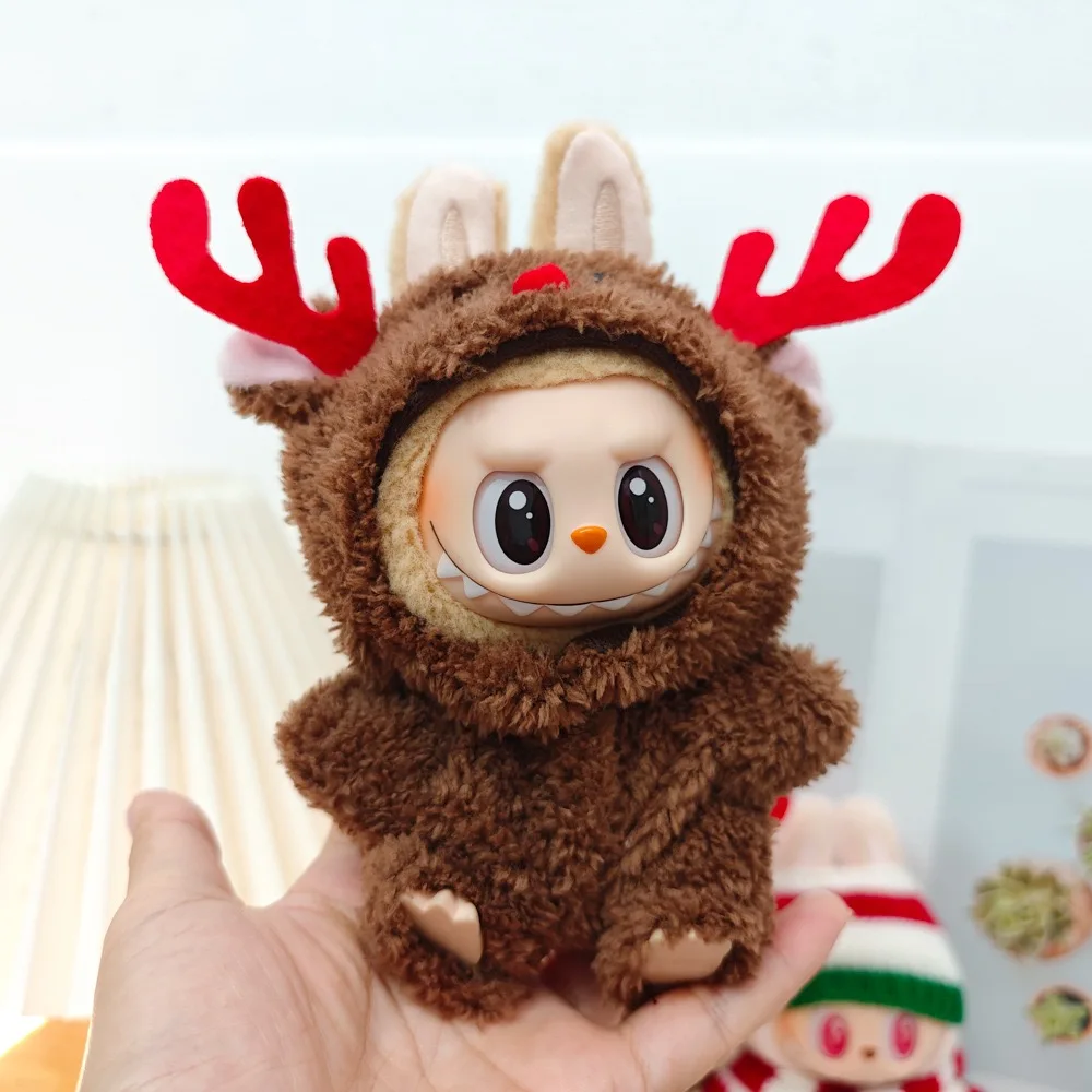 Christmas Labubu Doll ClothesSweater Hat Set for Mini Idol V1 V2 V3, Warm Holiday Plush Toy Outfit, Santa Gift for Collectors