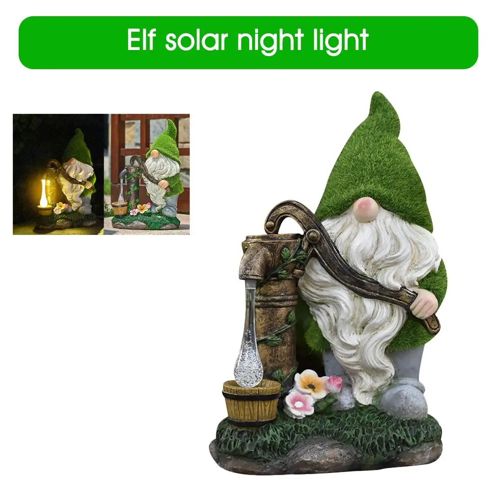 Flocking Elf Solar Garden Night Light American Style Villa Arrangement Well Dwarf Water Decoration Outdoor Garden Crafts Re D7F2