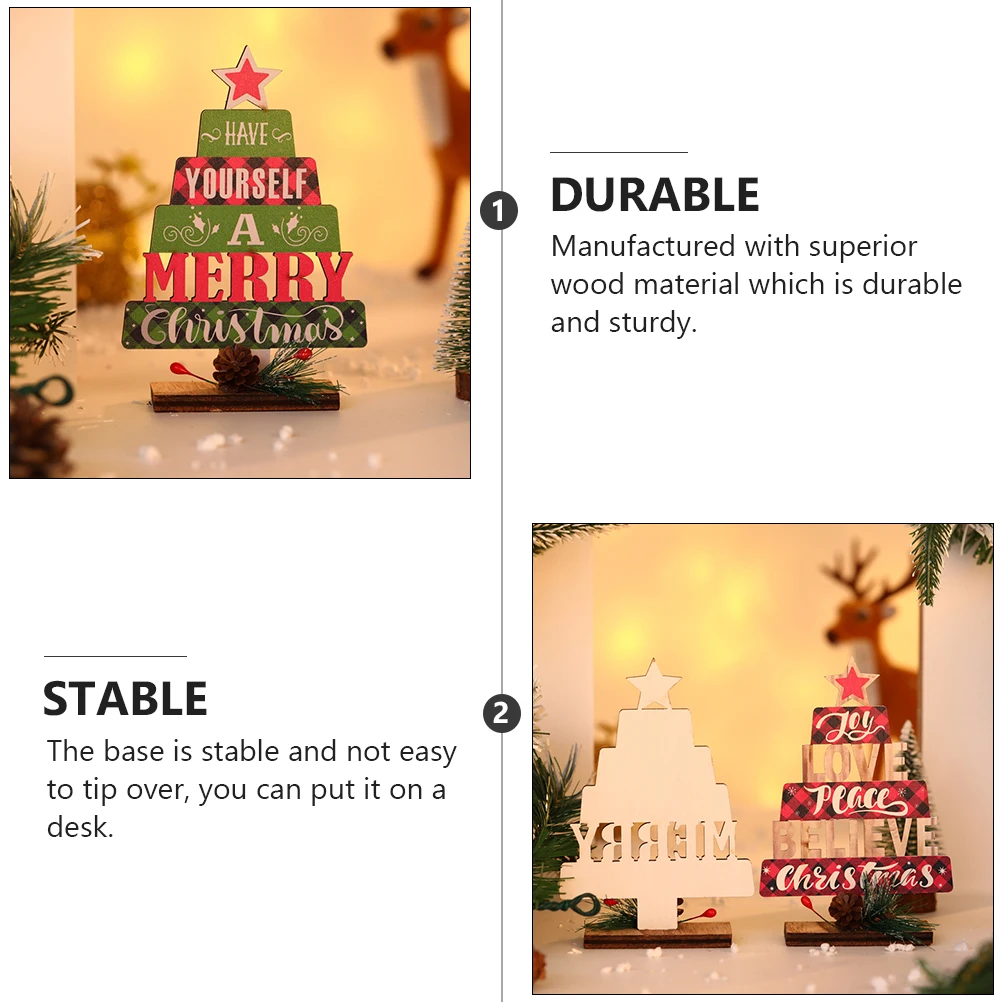 

2 PCS Holiday Decor Christmas Tree Letter Ornament Xmas Trees Party Decoration Decorate Adorn Wood