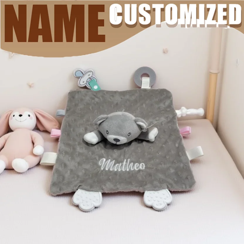 

Embroidey Baby Name Security Blanket - Personalized Bunny Elephant Comforter for Baby Shower Birth Gift