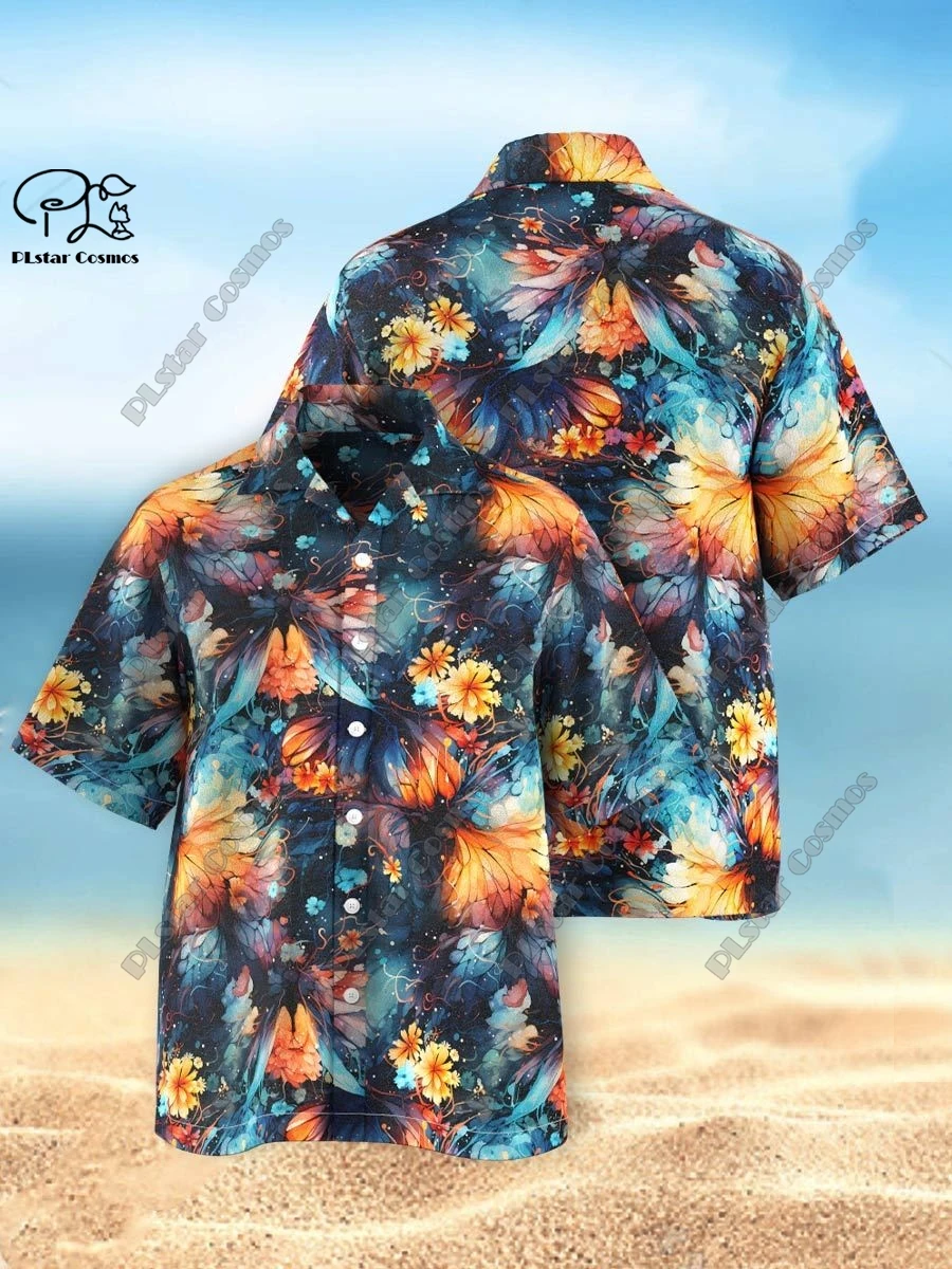 Chemise Hawaïenne à Manches Courtes pour Homme, Imprimée en 3D, Motif Floral, Papillon, Unisexe, Cadeau, Été, 1