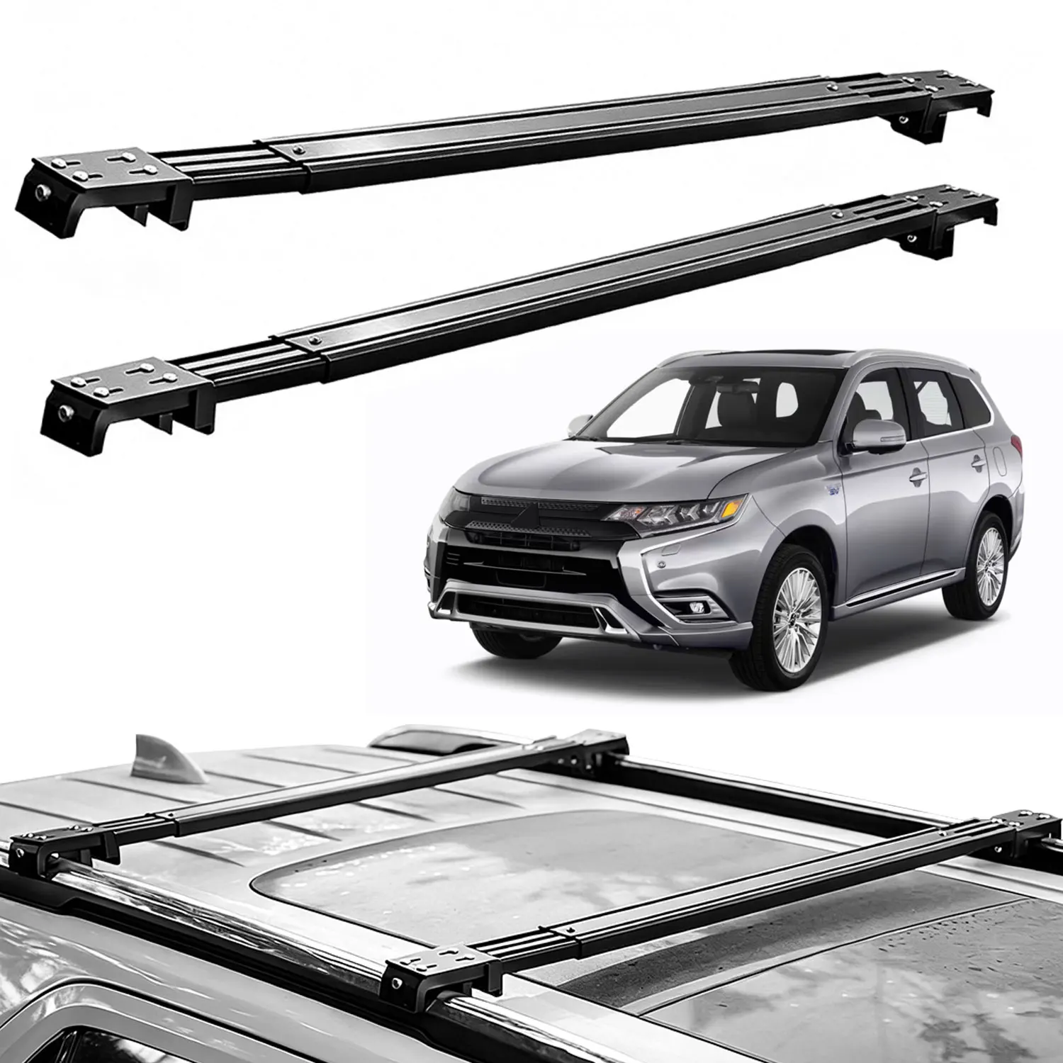 Fits Mitsubishi Outlander 2013-2021 Roof Rack Cross Bars, Silent Telescopic, Heavy Duty Carrier, Anti-Theft Lock, Easy Install