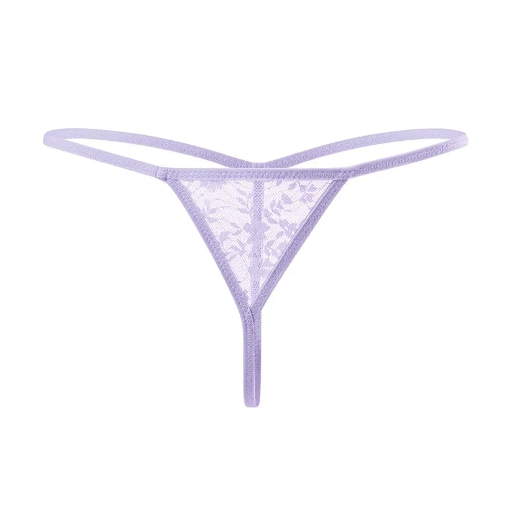 Flower Mesh Women Lace Transparent Thongs Floral Thin Belt Lace T-back Briefs Summer Low Waist Sheer T Panties Everyday Wear